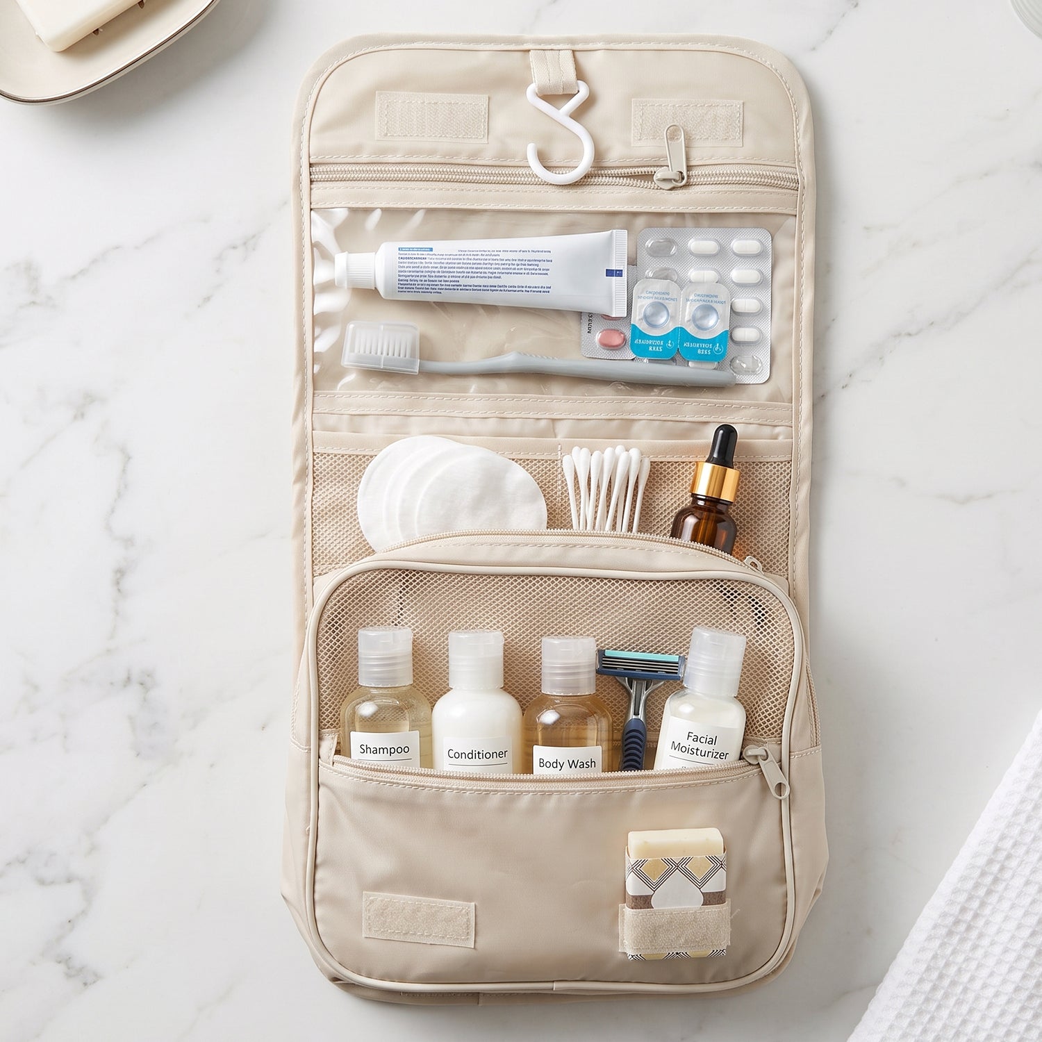 Premium Foldable Travel Pouch Bag Hanging Toiletry Organiser Kit (1 Pc)