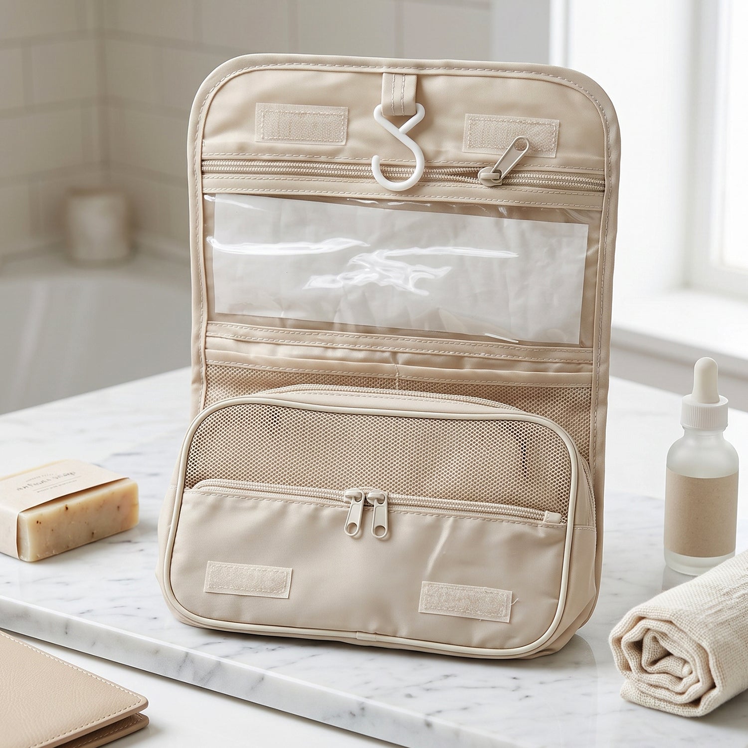 Premium Foldable Travel Pouch Bag Hanging Toiletry Organiser Kit (1 Pc)
