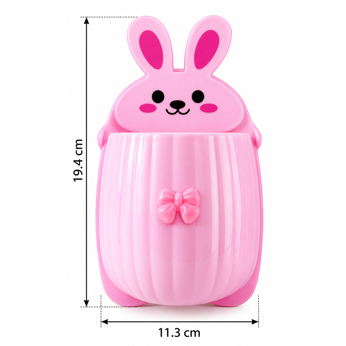 Pink rabbit organizer with dimensions of 19.4 cm height and 11.3 cm width indicated by measurement lines.