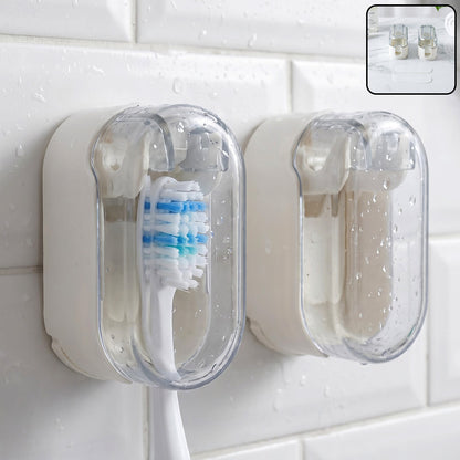 Portable Plastic Toothbrush Holder Wall Mounted Dust Cover Case (2 Pc)