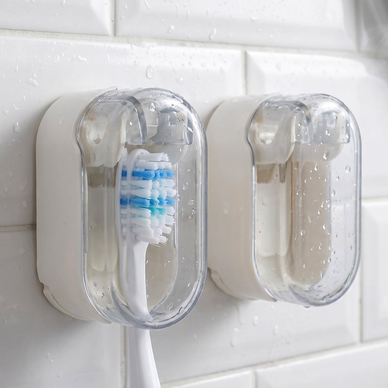 Portable Plastic Toothbrush Holder Wall Mounted Dust Cover Case (2 Pc)