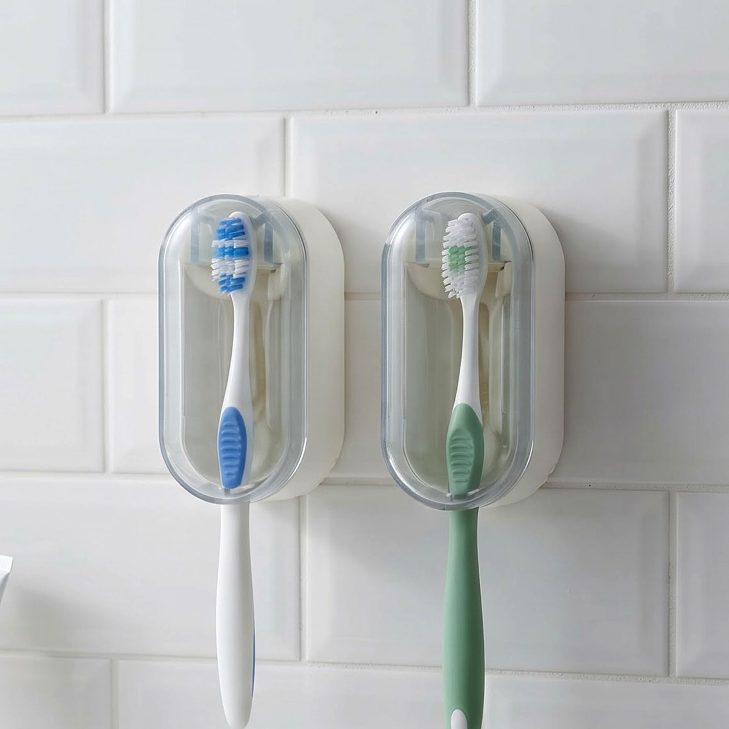Portable Plastic Toothbrush Holder Wall Mounted Dust Cover Case (2 Pc)