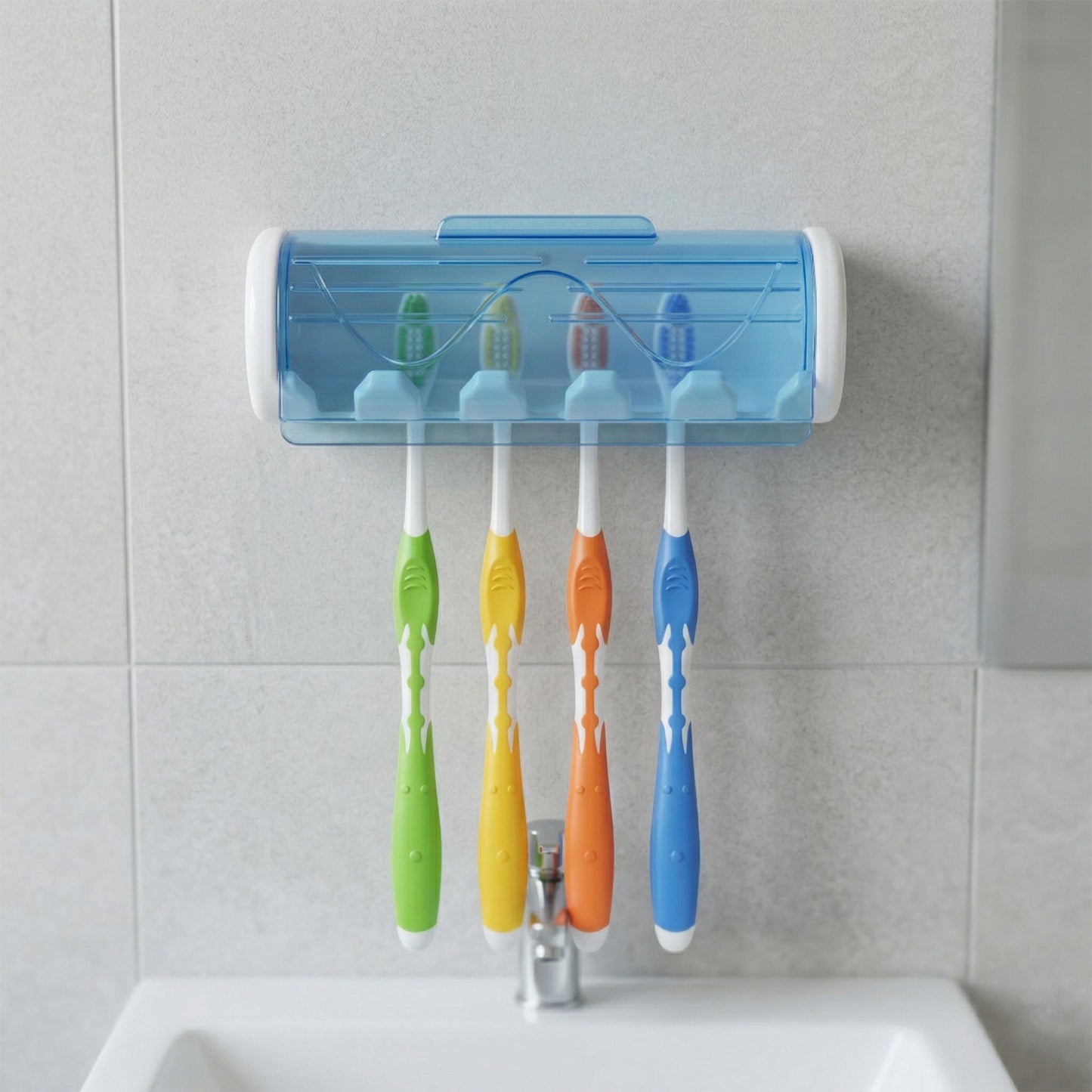 Toothbrush holder showing multiple toothbrushes stored