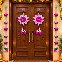 Shubh Labh Lotus Toran Set with Pearl Style Beads for Doorway and Festive Home Decor