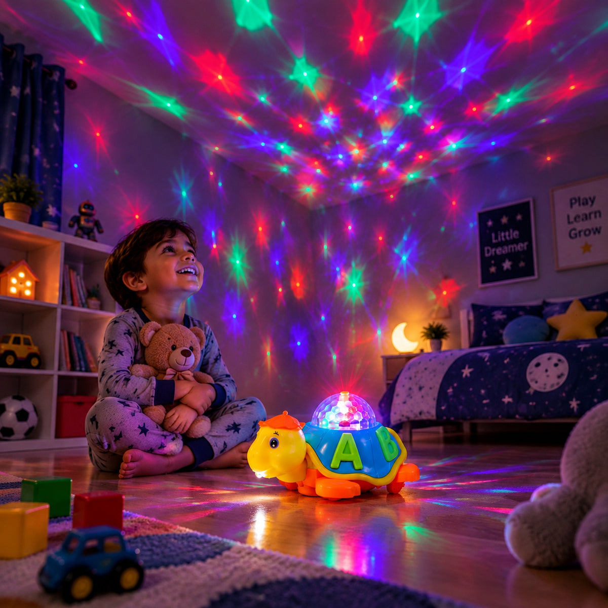 Musical Tortoise Toy with 3D LED Light Projector for Kids (1 Pc)