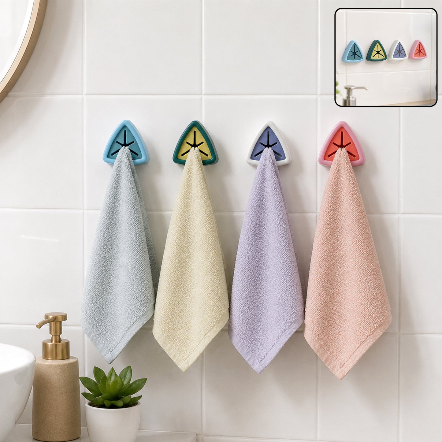 Push-grip self-adhesive towel holder set 2