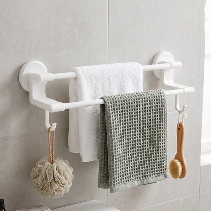 Wall Mounted Double Bar Towel Holder Rack with Side Hooks (1 Pc)