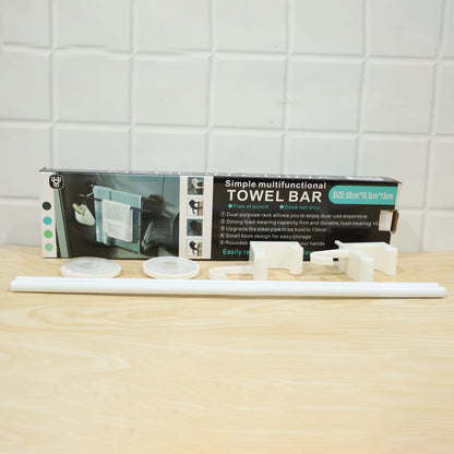 Wall Mounted Double Bar Towel Holder Rack with Side Hooks (1 Pc)