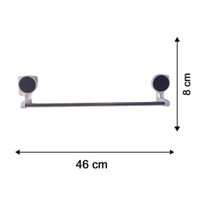 A diagram showing the assembled towel rod with dimensions: 46 cm long and 8 cm high.