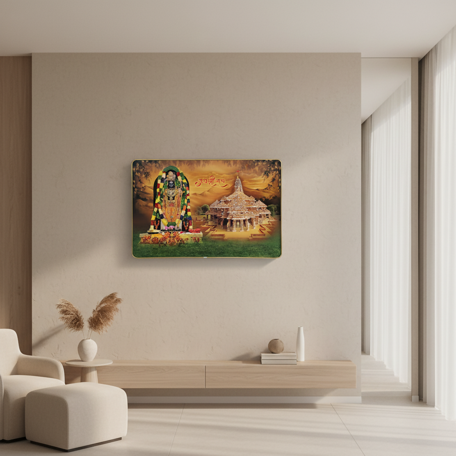 Spiritual wall decor depicting Lord Shree Ram and Ayodhya Mandir