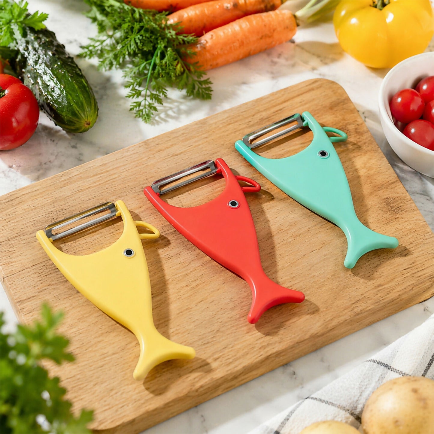 Multi Color Fish Shape Vegetable Peeler with Sharp Stainless Steel Blade Tool (Pack Of 3)