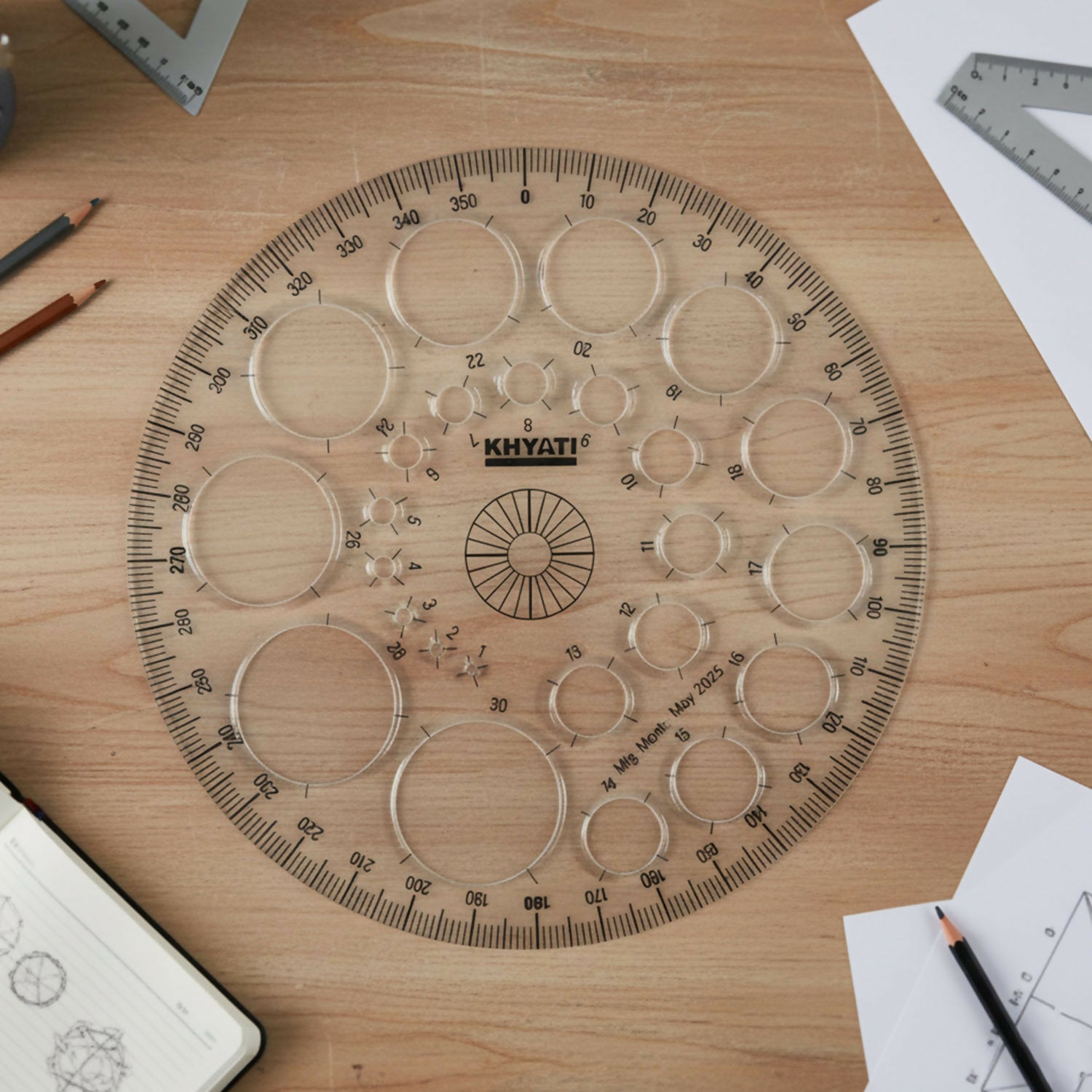 Multipurpose Big Circle Drawing Template Protractor Stencil for Geometry & Design Use (10Pcs)