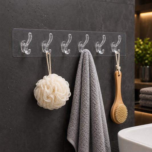 Wall Hook Rail – Heavy Duty 6-Pin Transparent Golden | GlimmerHome