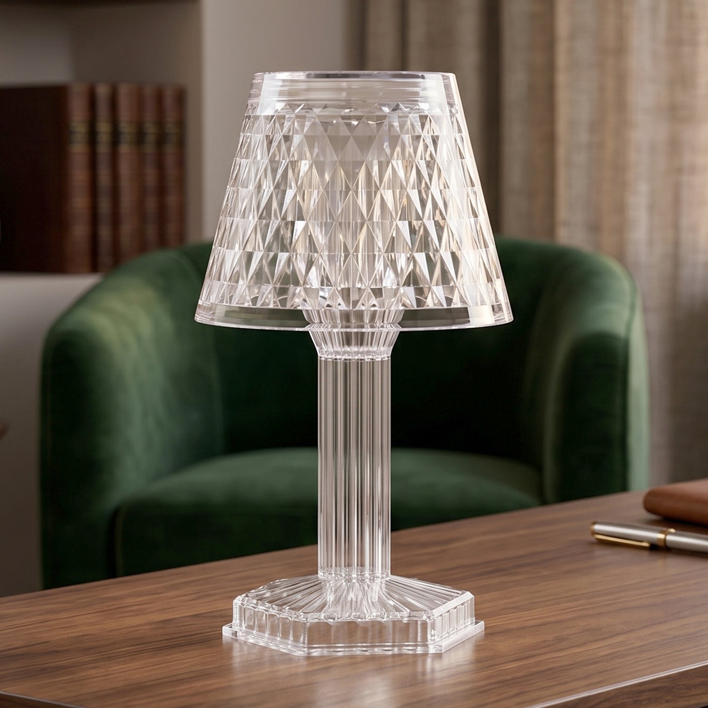 Cup shape crystal lamp from a side view