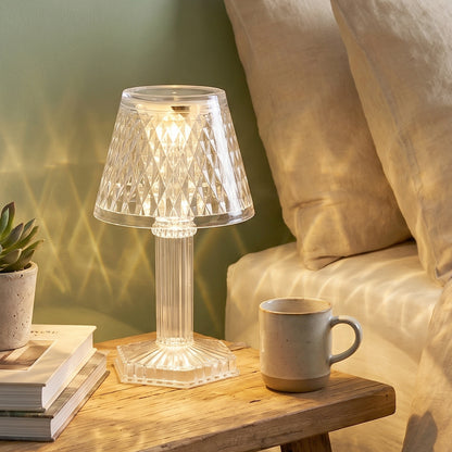 Elegant crystal lamp illuminating a dark room