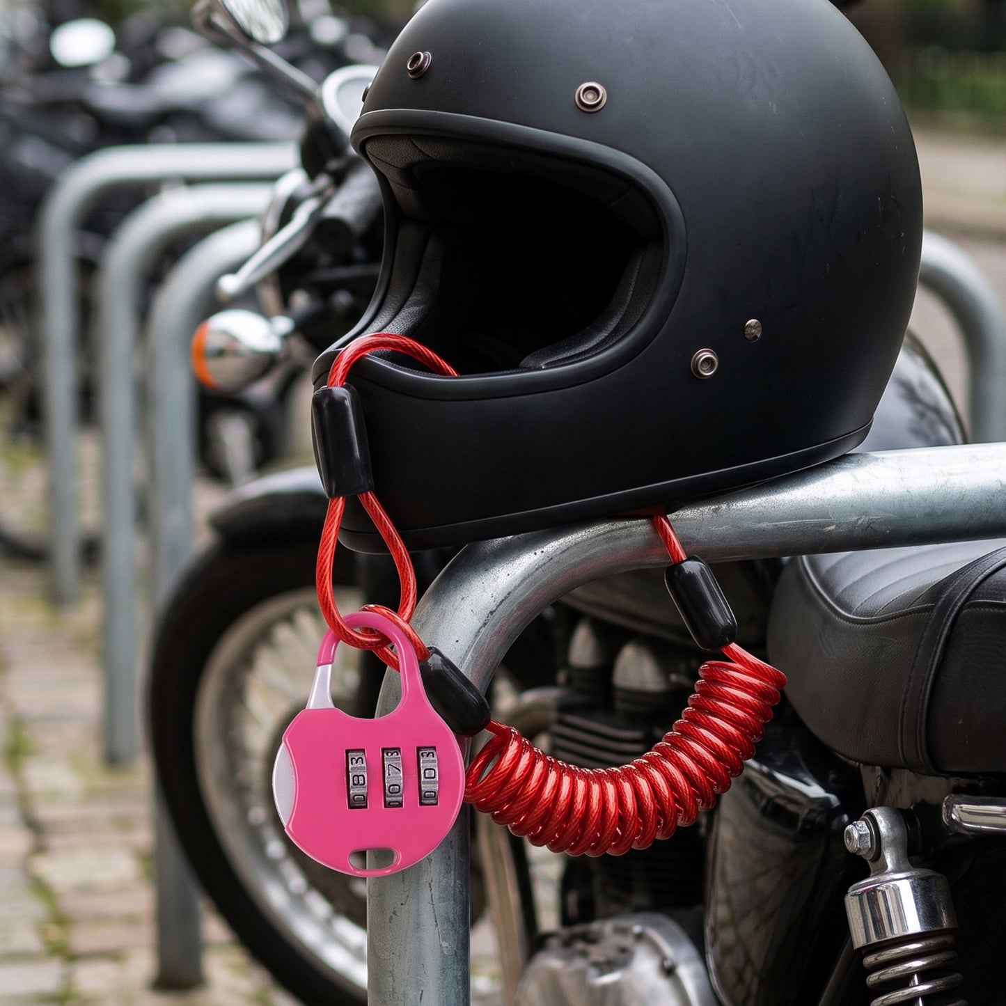 3 Digit Combination Helmet Cable Lock with Coiled Wire for Travel Safety (1 Pc)