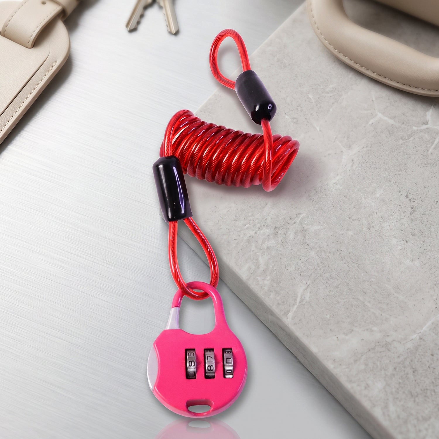 3 Digit Combination Helmet Cable Lock with Coiled Wire for Travel Safety (1 Pc)