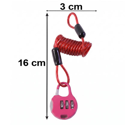 3 Digit Combination Helmet Cable Lock with Coiled Wire for Travel Safety (1 Pc)