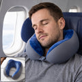 U Shaped Memory Foam Neck Pillow Blue Grey Travel Pillow with Snap (1 Pc)