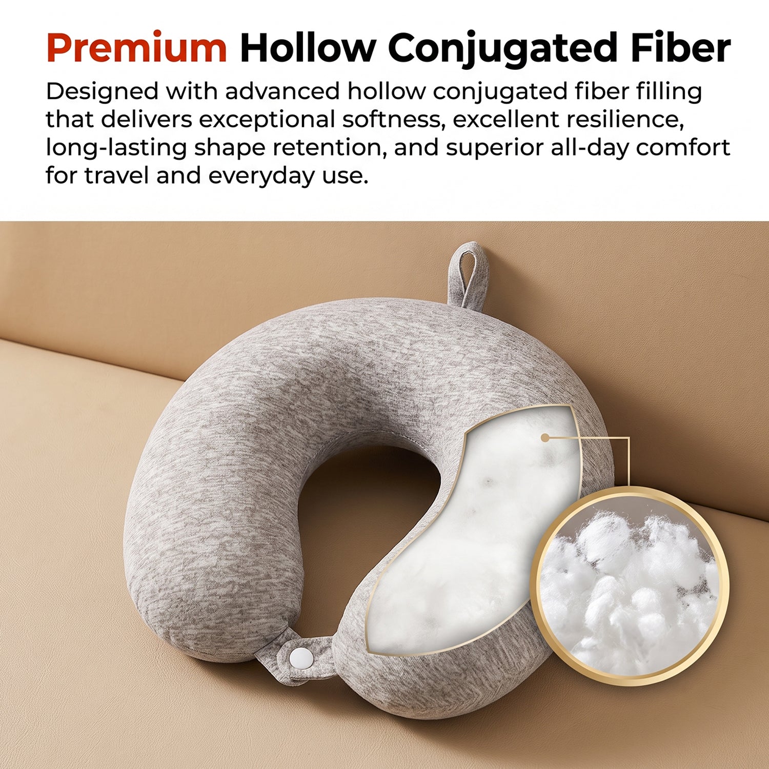U Shaped Soft Travel Neck Pillow Grey Melange Head Neck Support (1 Pc)
