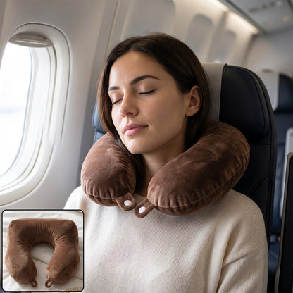 U Shaped Soft Travel Neck Pillow Brown Plush Head Neck Support (1 Pc)