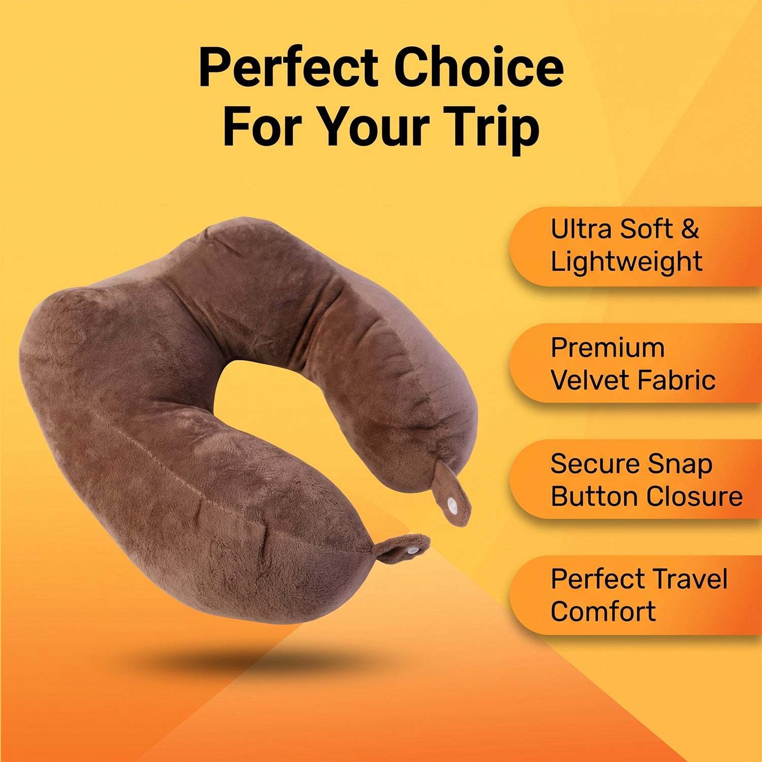 U-Shaped Travel Neck Pillow for Men & Women | Soft Plush Neck Support Pillow for Car, Flight, Train & Bus Travel, Compact Portable Cushion for Head, Neck & Chin Support, Brown, 1 Pc - Brown - Image 2