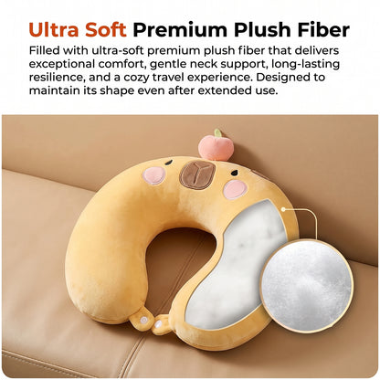 U-Shaped Travel Neck Pillow, Cute Capybara Soft Plush Pillow for Kids (1 Pc)