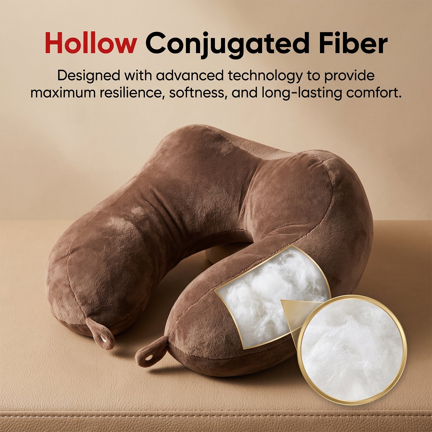 U Shaped Soft Travel Neck Pillow Brown Plush Head Neck Support (1 Pc)