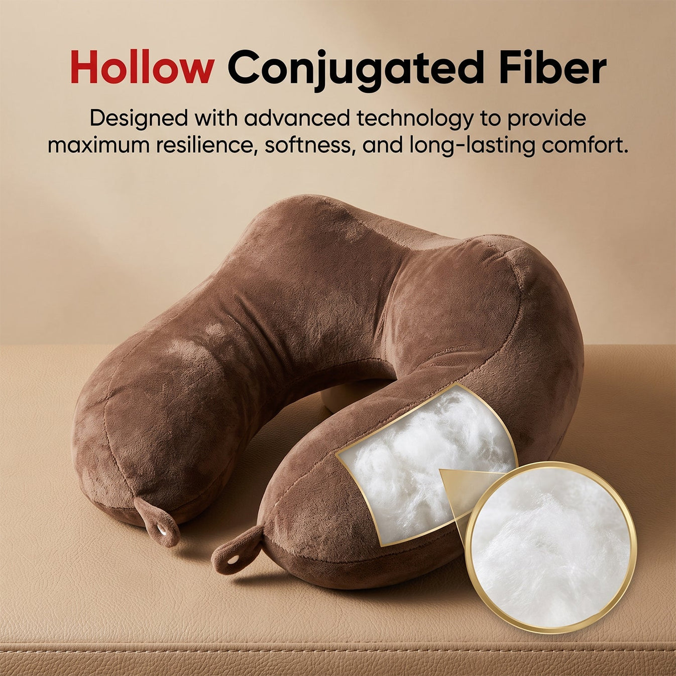 U-Shaped Travel Neck Pillow for Men & Women | Soft Plush Neck Support Pillow for Car, Flight, Train & Bus Travel, Compact Portable Cushion for Head, Neck & Chin Support, Brown, 1 Pc - Brown - Image 6