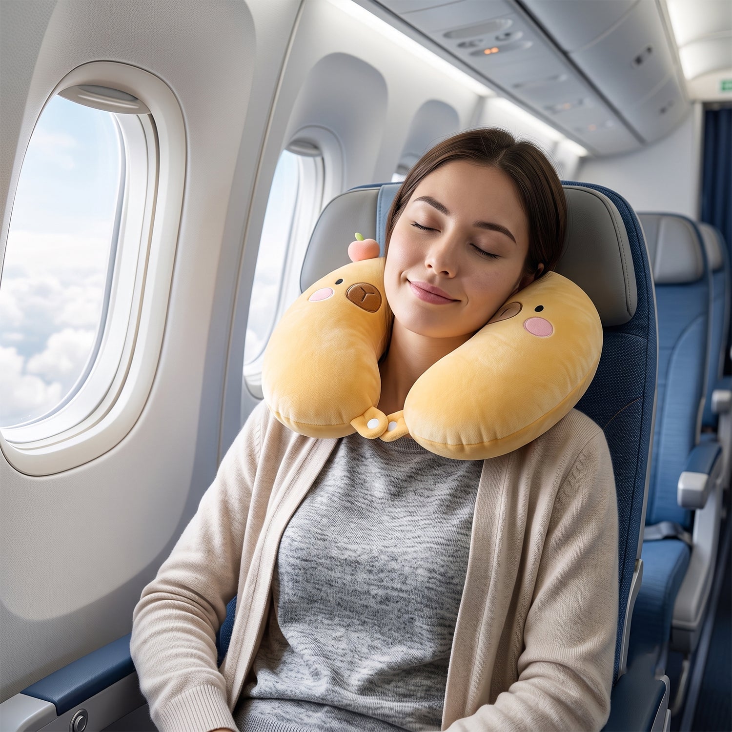 U-Shaped Travel Neck Pillow, Cute Capybara Soft Plush Pillow for Kids (1 Pc)