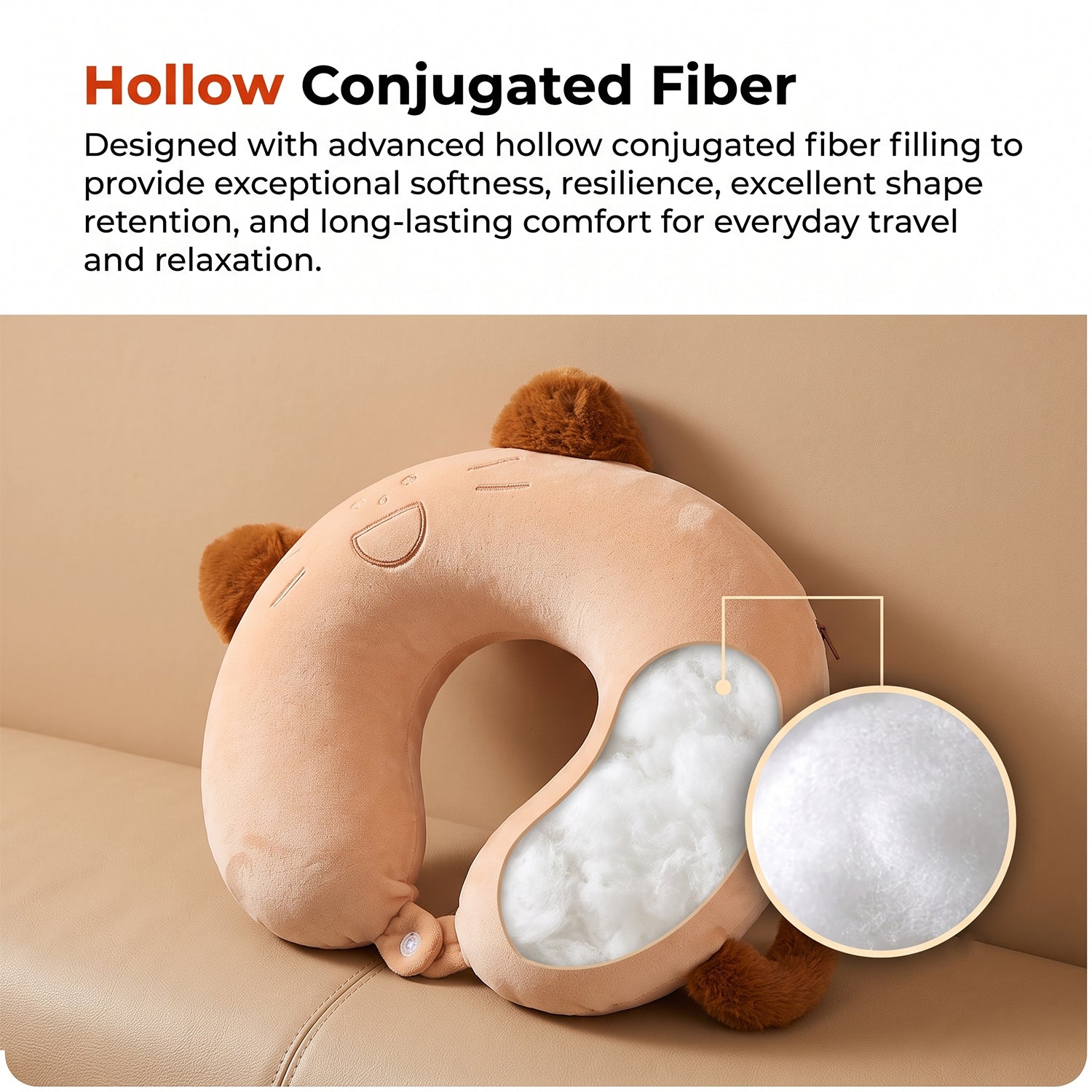 U-Shaped Travel Neck Pillow, Cute Cat Soft Plush Pillow with Ears (1 Pc)