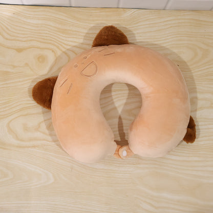 U-Shaped Travel Neck Pillow, Cute Cat Soft Plush Pillow with Ears (1 Pc)
