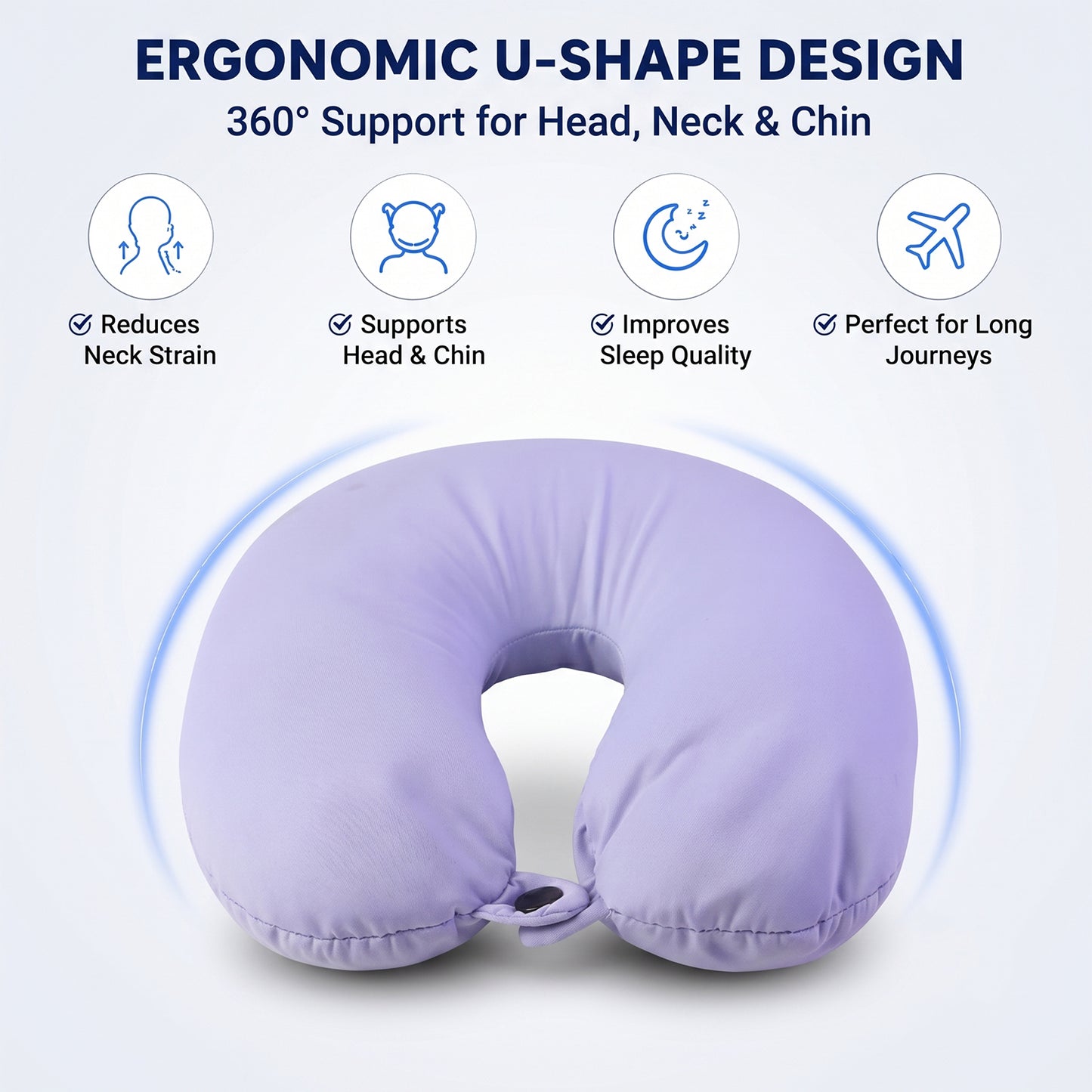 U-Shaped Travel Neck Pillow, Soft Comfortable Support Pillow with Snap Button (1 Pc)