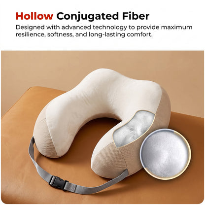 U Shaped Memory Foam Travel Neck Pillow Beige with Buckle Strap (1 Pc)