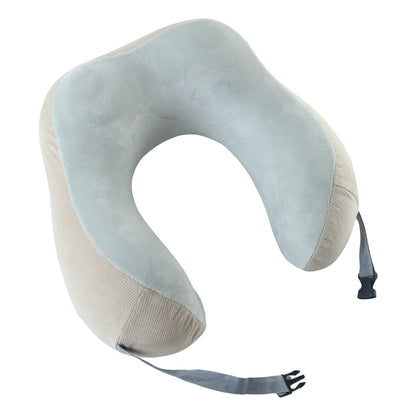 U Shaped Memory Foam Travel Neck Pillow Beige with Buckle Strap (1 Pc)