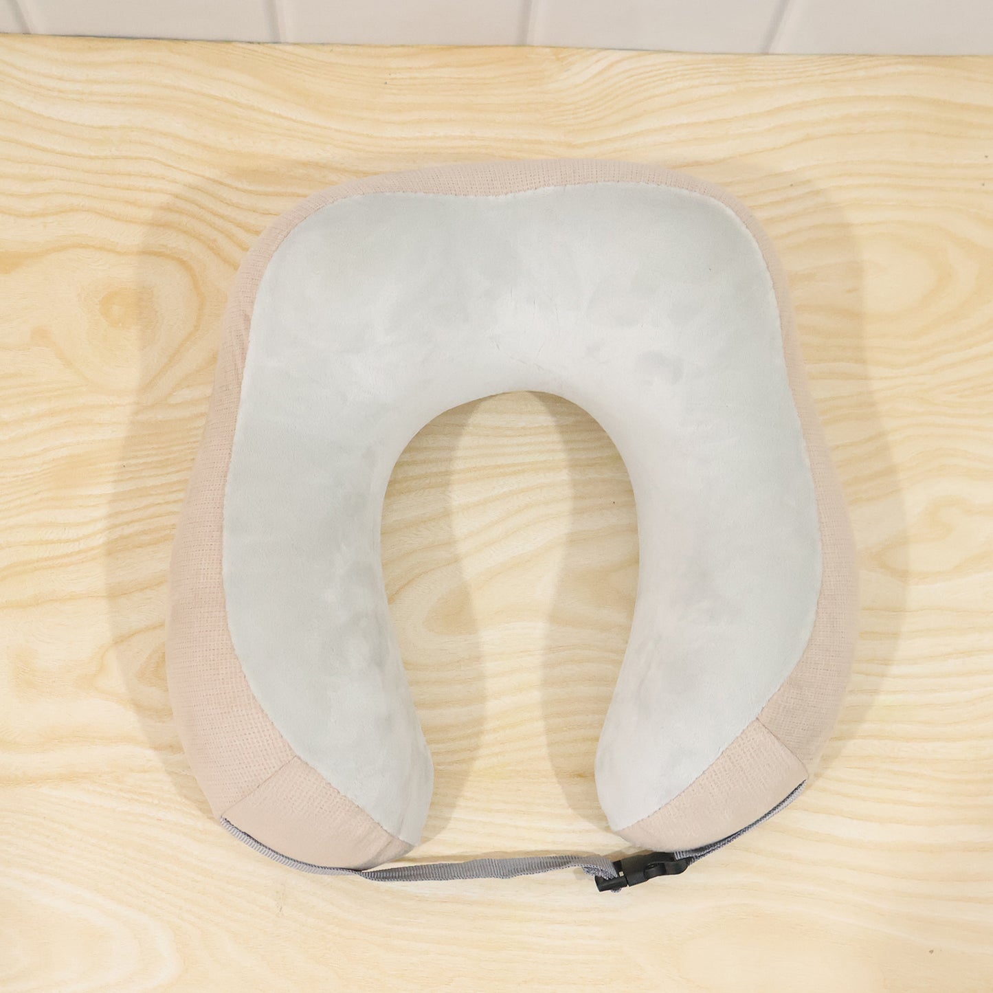 U Shaped Memory Foam Travel Neck Pillow Beige with Buckle Strap (1 Pc)