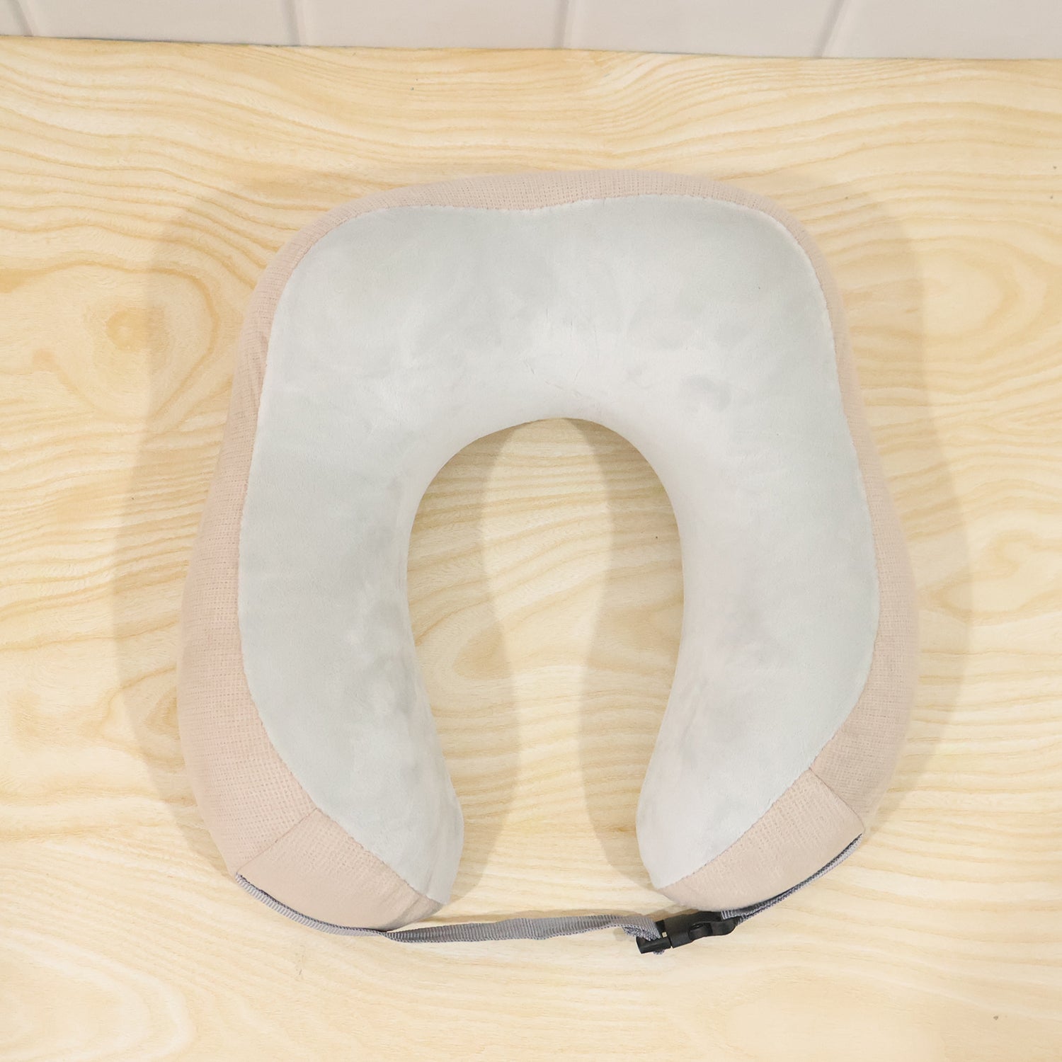 U Shaped Memory Foam Travel Neck Pillow Beige with Buckle Strap (1 Pc)