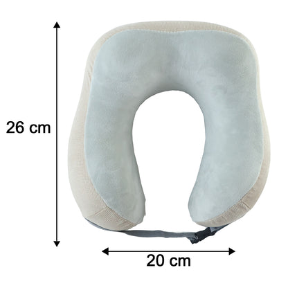 U Shaped Memory Foam Travel Neck Pillow Beige with Buckle Strap (1 Pc)