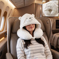 U Shaped Hooded Neck Pillow White Bear Travel Pillow with Hood Cap (1 Pc)
