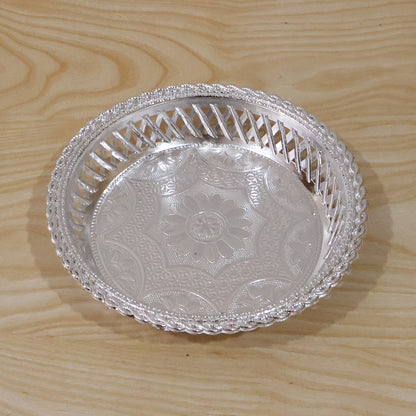 Premium silver serving tray with embossed floral design