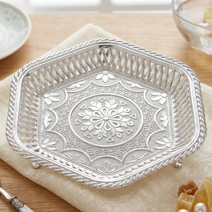 Premium silver serving tray with decorative embossed floral pattern
