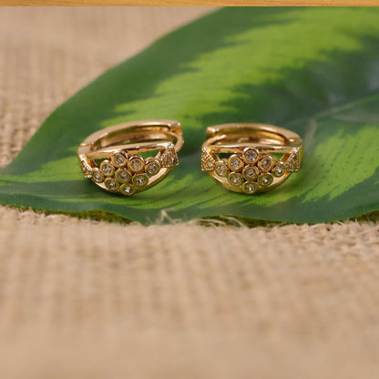 Elegant Crystal Cluster Hoop Earrings with Openwork Gold-Finish Design