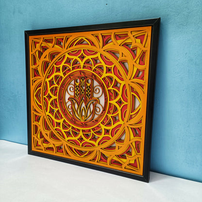 Handcrafted Wooden Mandala Palm Wall Art – Multi-Layer Decorative Frame | Indian Traditional Design | Premium Home Decor Gift for Living Room, Bedroom, Office