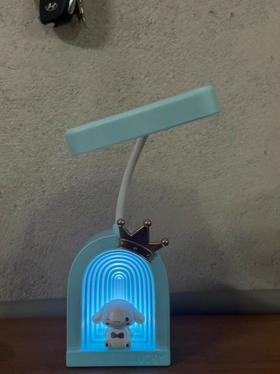 Cute Blue Lucky Cartoon LED Desk Lamp for Kids with Adjustable Neck Light