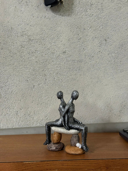 Abstract Couple Sitting on Bench Back View Sculpture for Home Decor Gift