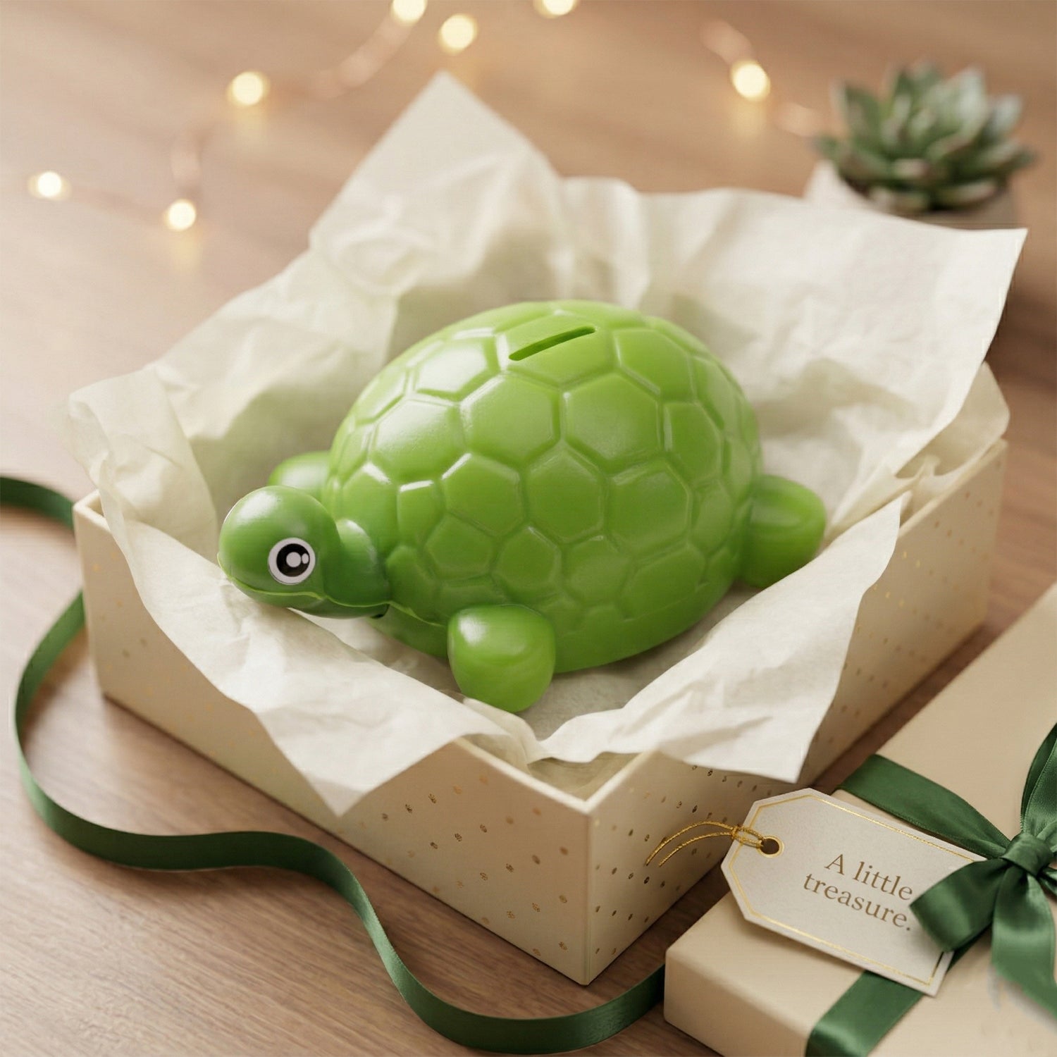 Turtle piggy bank side view