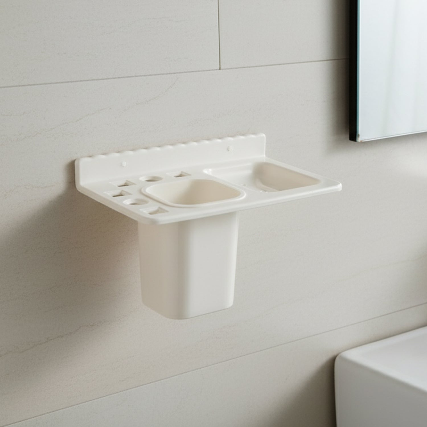 3in1 Wall Mounted Multi-Compartment Toothbrush & Soap Holder with Cup (1 Pc)