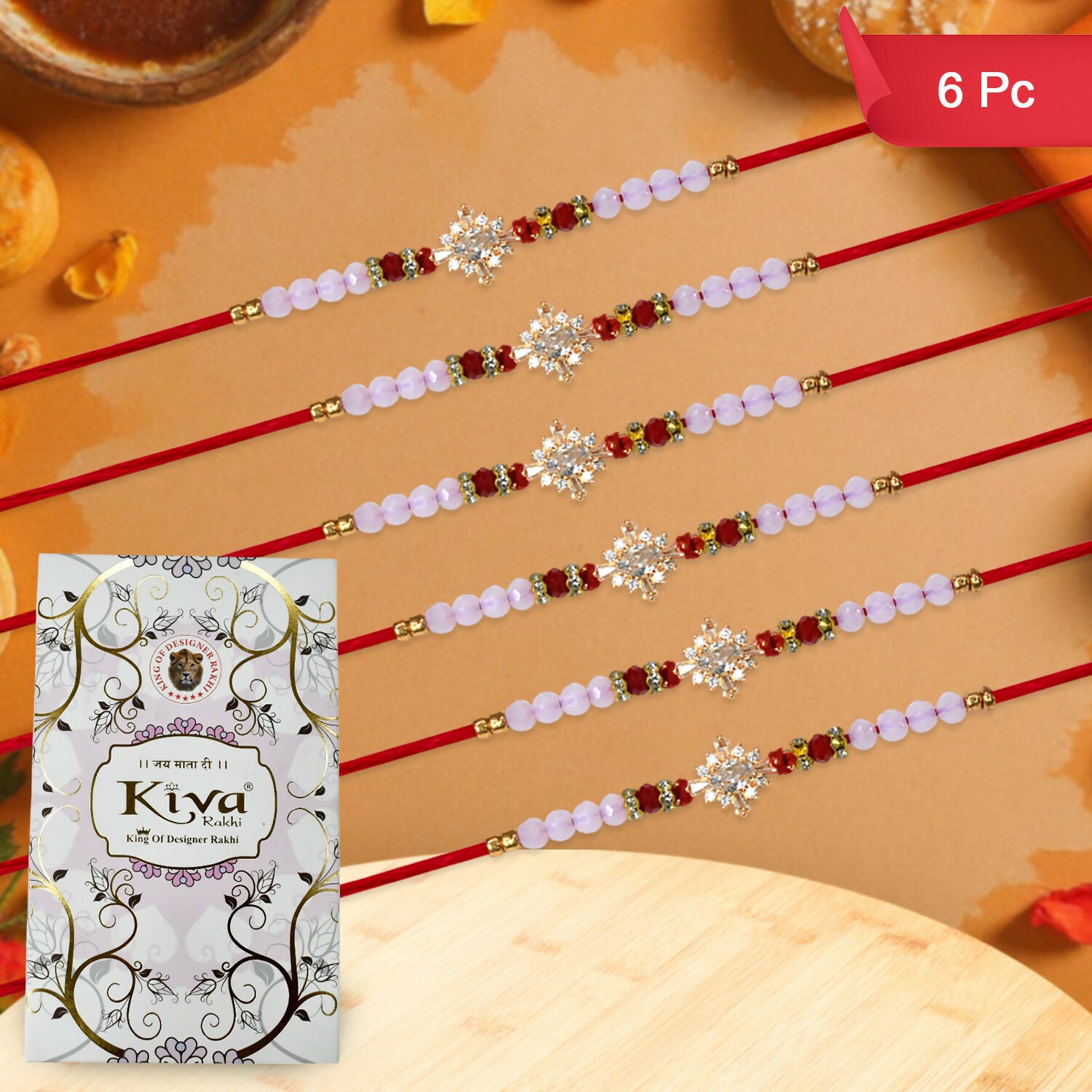 6 Pcs Premium Diamond Floral Rakhi Set – Elegant Sparkle for a Special