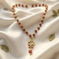 Rudraksha Mala Necklace with Gold Tone Shiv Trishul Pendant for Men