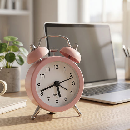 Mini Twin Bell Analog Alarm Clock Vintage Table Desk Loud Ringer (1 Pc)